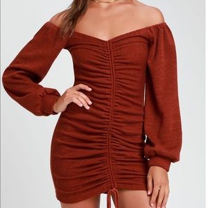 Lulus Rust Orange Off-The-Shoulder Bodycon Dress